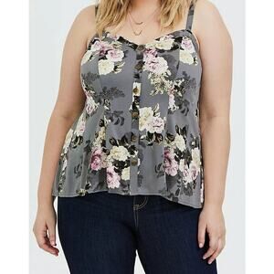 NWT Torrid Floral Challis Fit Flare Midi Cami Grey Top Shirt Blouse Size 5X (28)